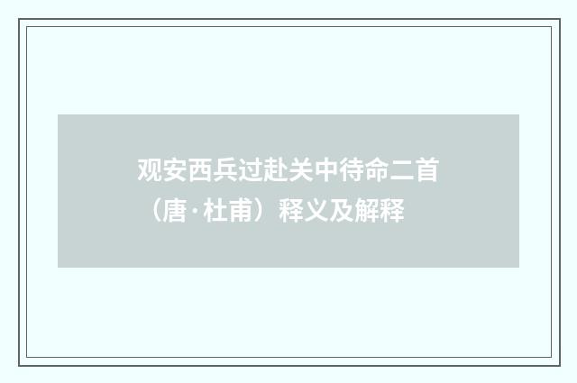 观安西兵过赴关中待命二首（唐·杜甫）释义及解释