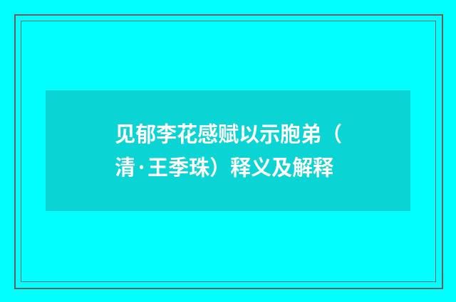 见郁李花感赋以示胞弟（清·王季珠）释义及解释