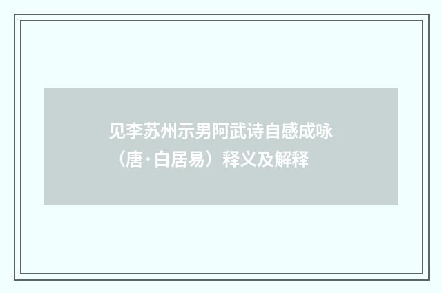 见李苏州示男阿武诗自感成咏（唐·白居易）释义及解释