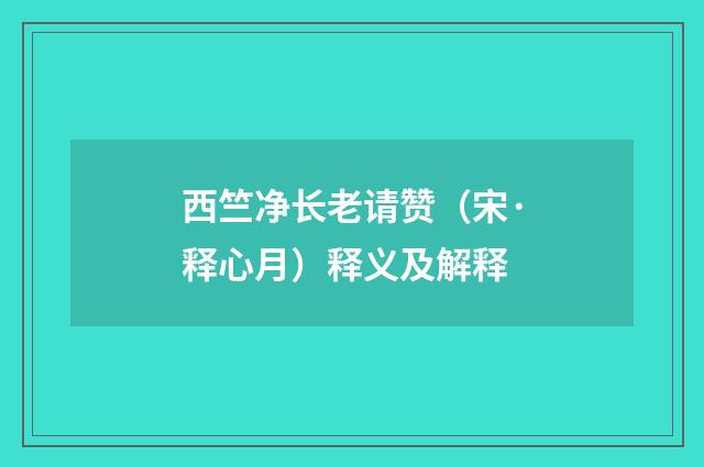 西竺净长老请赞（宋·释心月）释义及解释