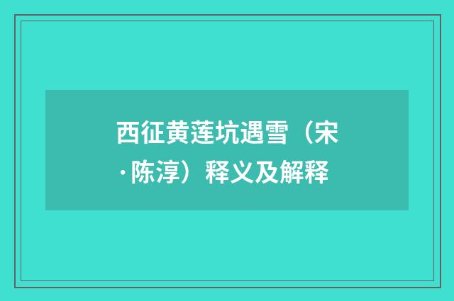 西征黄莲坑遇雪（宋·陈淳）释义及解释