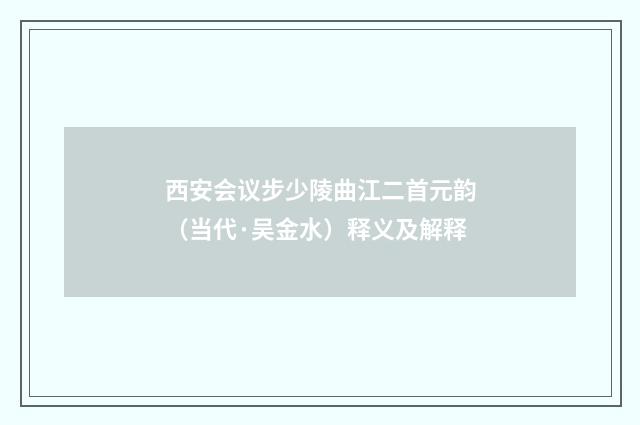 西安会议步少陵曲江二首元韵（当代·吴金水）释义及解释