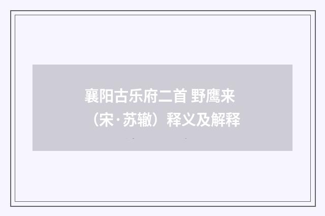 襄阳古乐府二首 野鹰来(宋·苏辙)释义及解释
