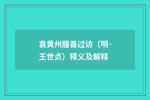 袁黄州履善过访(明·王世贞)释义及解释