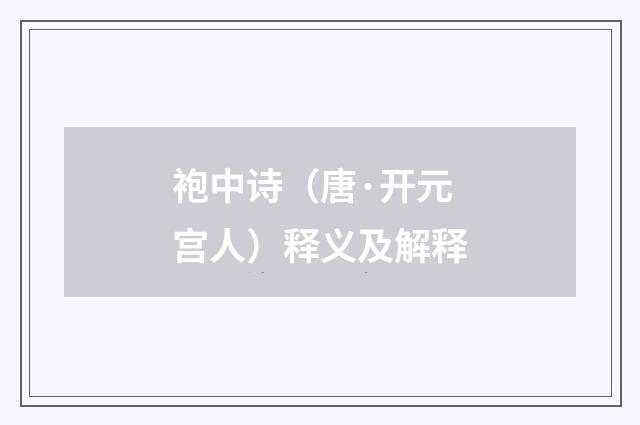 袍中诗（唐·开元宫人）释义及解释