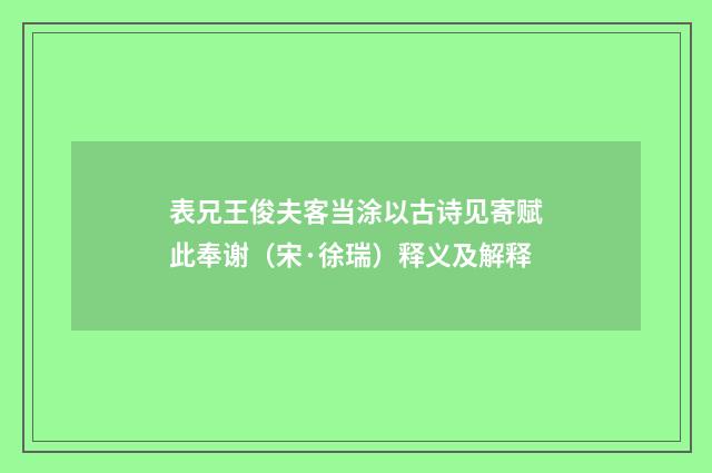 表兄王俊夫客当涂以古诗见寄赋此奉谢（宋·徐瑞）释义及解释