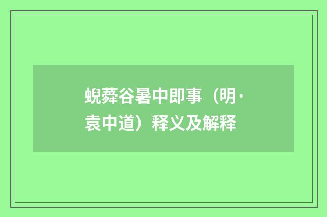 蜺蕣谷暑中即事（明·袁中道）释义及解释