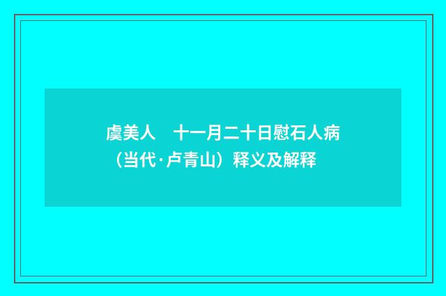 虞美人　十一月二十日慰石人病（当代·卢青山）释义及解释