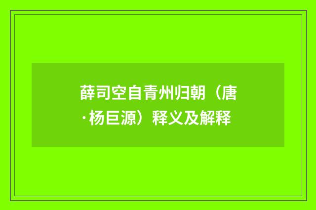 薛司空自青州归朝（唐·杨巨源）释义及解释