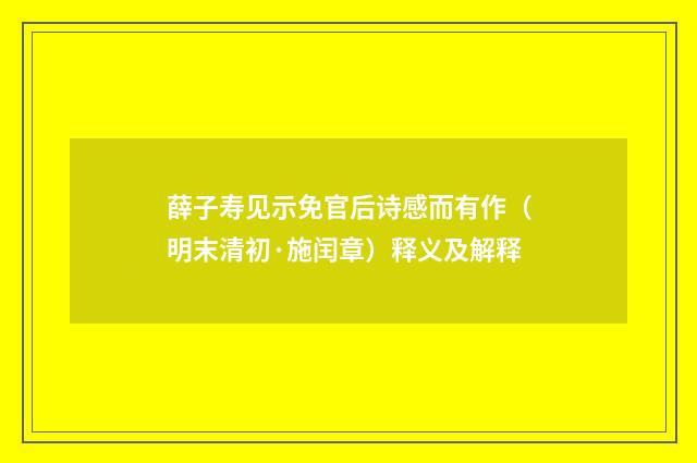 薛子寿见示免官后诗感而有作（明末清初·施闰章）释义及解释