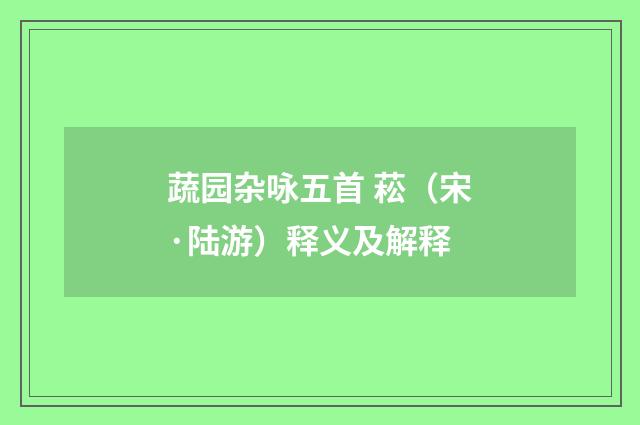蔬园杂咏五首 菘（宋·陆游）释义及解释