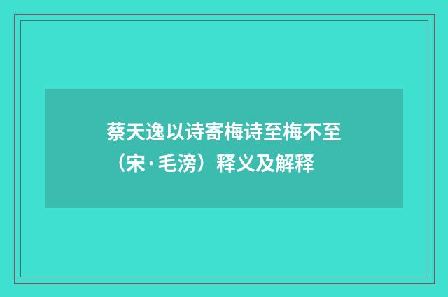 蔡天逸以诗寄梅诗至梅不至（宋·毛滂）释义及解释