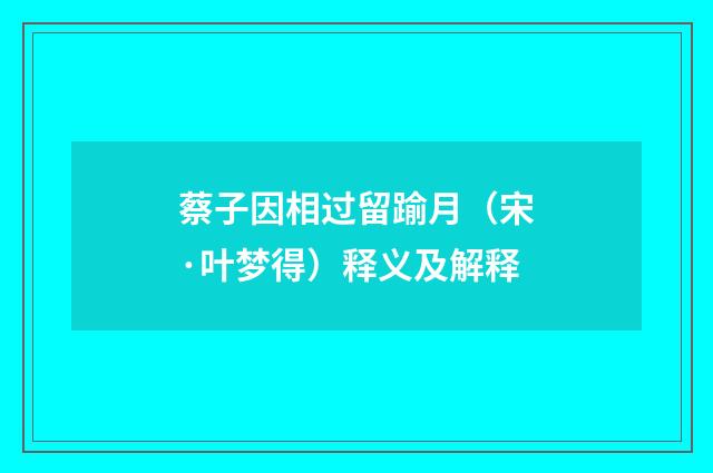 蔡子因相过留踰月（宋·叶梦得）释义及解释