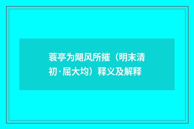 蓑亭为飓风所摧（明末清初·屈大均）释义及解释