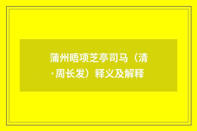 蒲州晤项芝亭司马（清·周长发）释义及解释