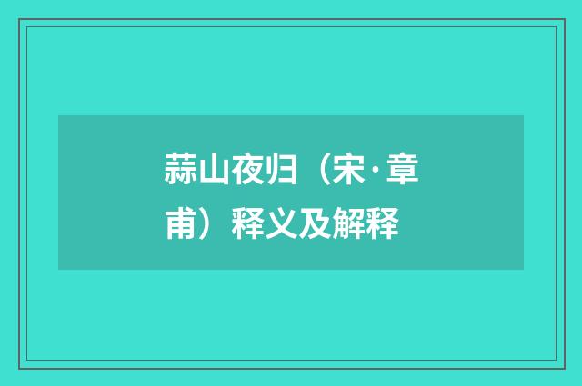 蒜山夜归（宋·章甫）释义及解释
