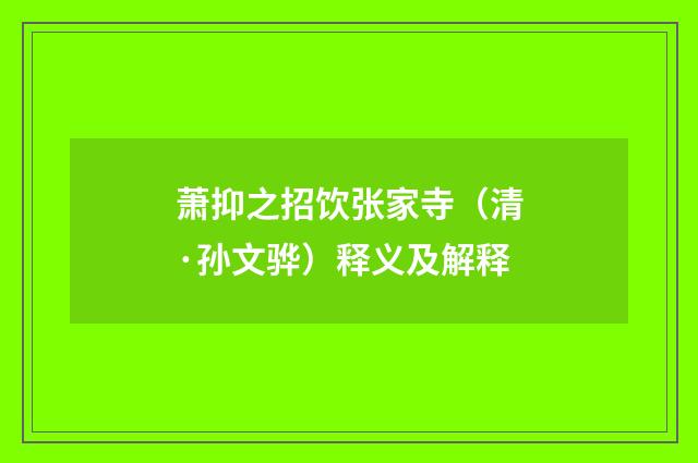 萧抑之招饮张家寺（清·孙文骅）释义及解释