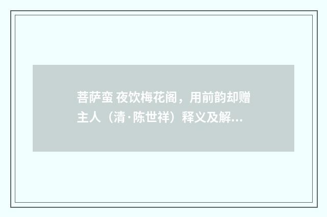 菩萨蛮 夜饮梅花阁，用前韵却赠主人（清·陈世祥）释义及解释