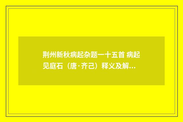 荆州新秋病起杂题一十五首 病起见庭石（唐·齐己）释义及解释