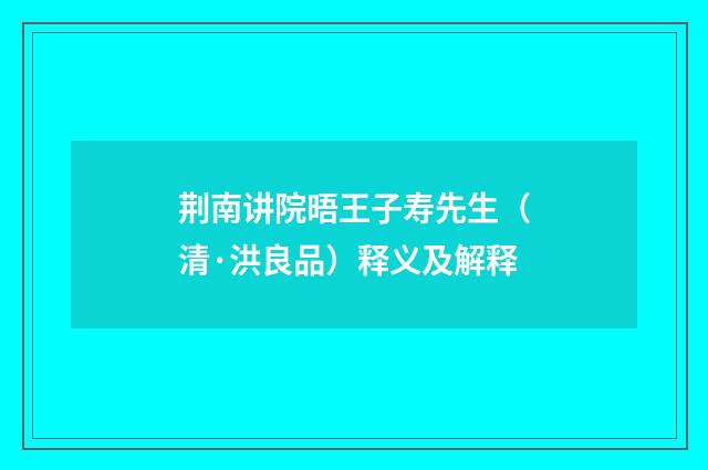 荆南讲院晤王子寿先生（清·洪良品）释义及解释
