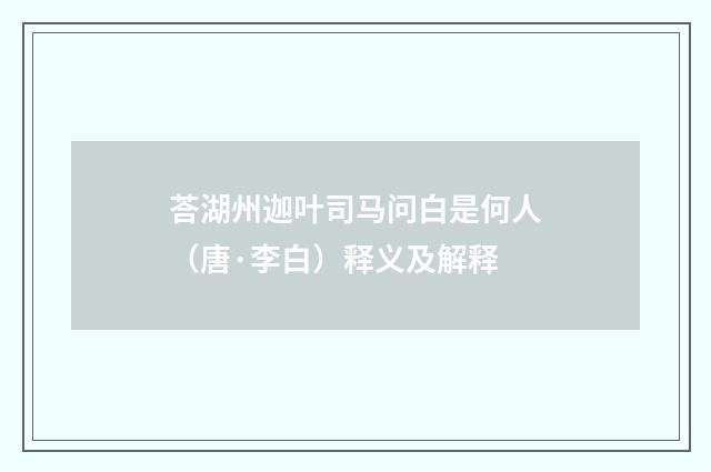 荅湖州迦叶司马问白是何人（唐·李白）释义及解释