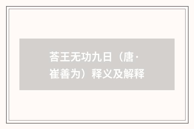荅王无功九日（唐·崔善为）释义及解释