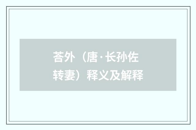 荅外（唐·长孙佐转妻）释义及解释