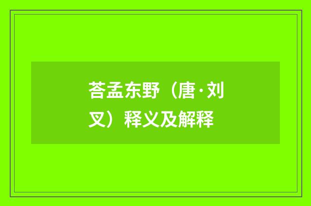 荅孟东野（唐·刘叉）释义及解释