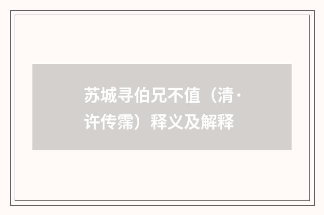 苏城寻伯兄不值（清·许传霈）释义及解释