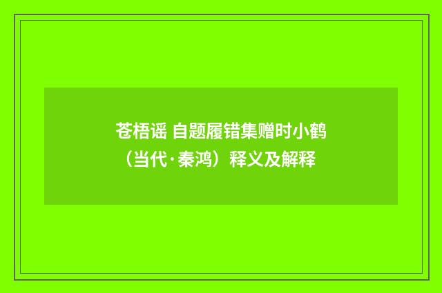 苍梧谣 自题履错集赠时小鹤（当代·秦鸿）释义及解释
