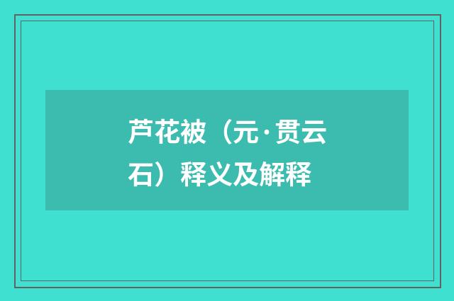 芦花被（元·贯云石）释义及解释