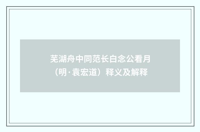 芜湖舟中同范长白念公看月（明·袁宏道）释义及解释