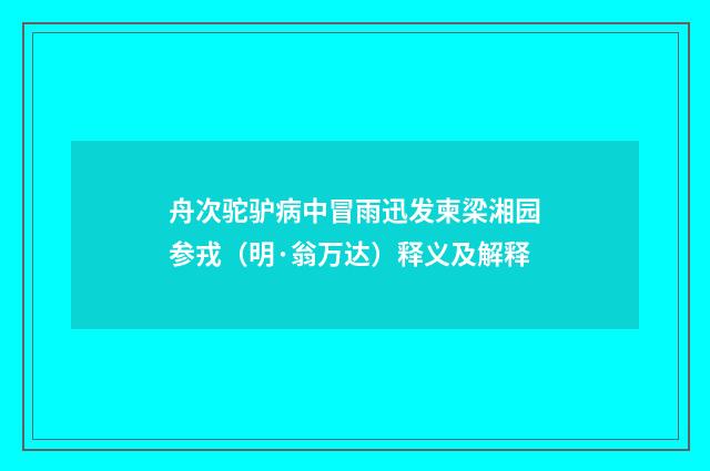 舟次驼驴病中冒雨迅发柬梁湘园参戎（明·翁万达）释义及解释