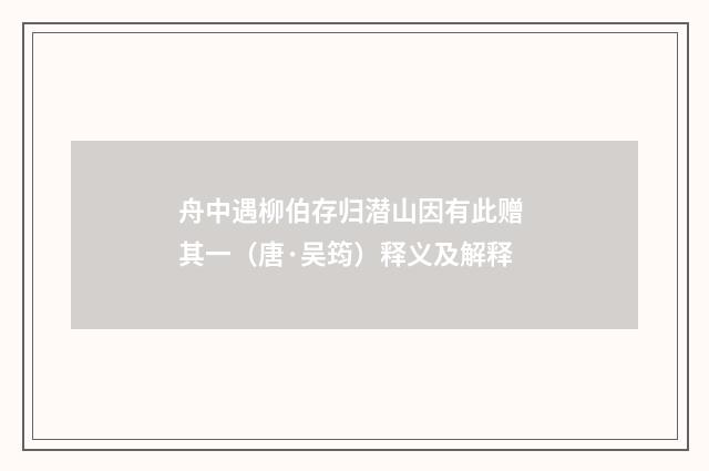 舟中遇柳伯存归潜山因有此赠 其一（唐·吴筠）释义及解释