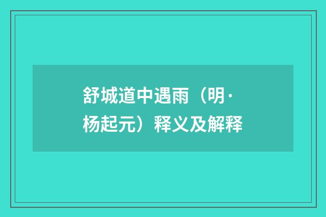 舒城道中遇雨（明·杨起元）释义及解释