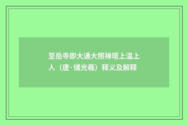 至岳寺即大通大照禅塔上温上人（唐·储光羲）释义及解释