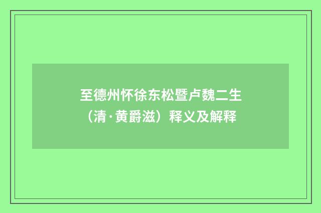 至德州怀徐东松暨卢魏二生（清·黄爵滋）释义及解释