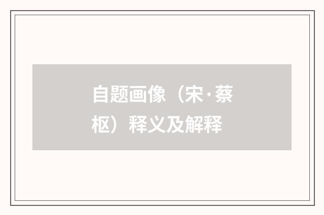 自题画像（宋·蔡枢）释义及解释