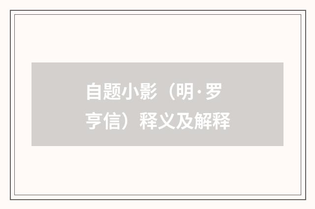 自题小影（明·罗亨信）释义及解释