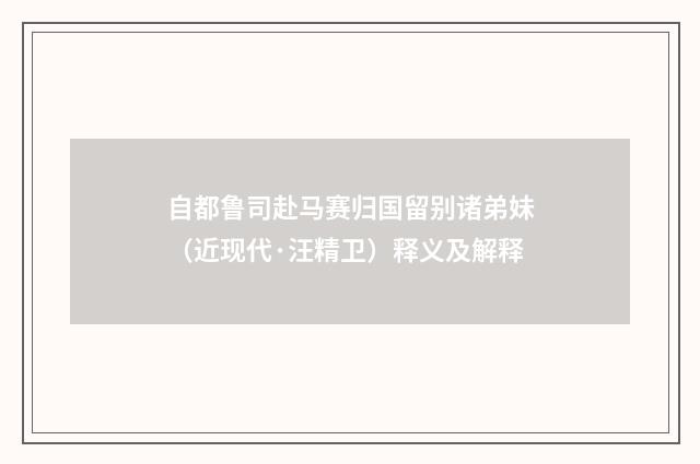 自都鲁司赴马赛归国留别诸弟妹（近现代·汪精卫）释义及解释