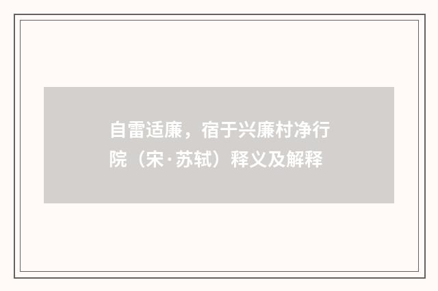 自雷适廉，宿于兴廉村净行院（宋·苏轼）释义及解释