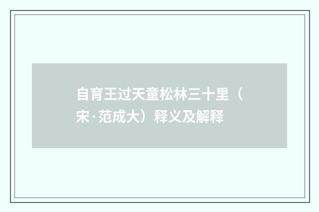 自育王过天童松林三十里（宋·范成大）释义及解释