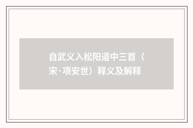 自武义入松阳道中三首（宋·项安世）释义及解释