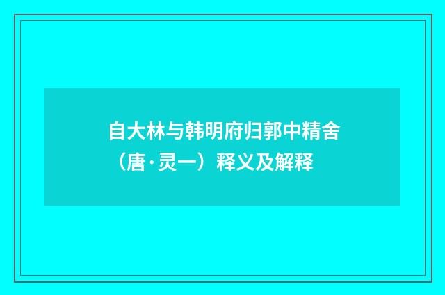 自大林与韩明府归郭中精舍（唐·灵一）释义及解释
