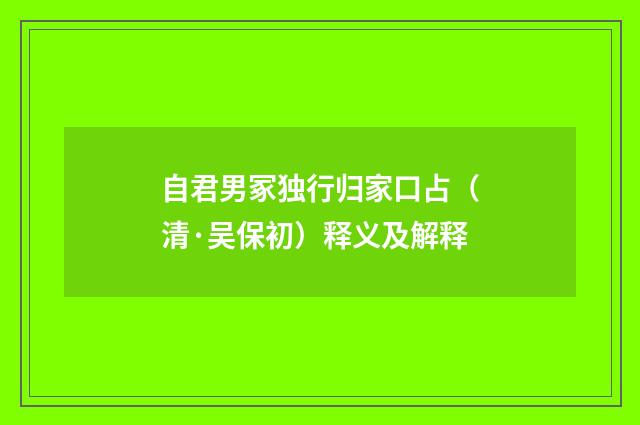 自君男冢独行归家口占（清·吴保初）释义及解释