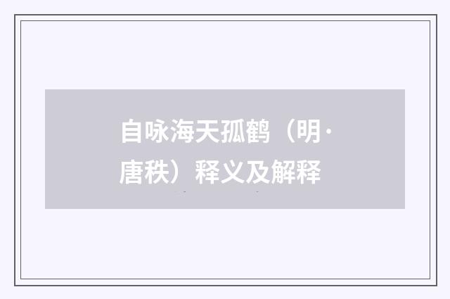 自咏海天孤鹤（明·唐秩）释义及解释