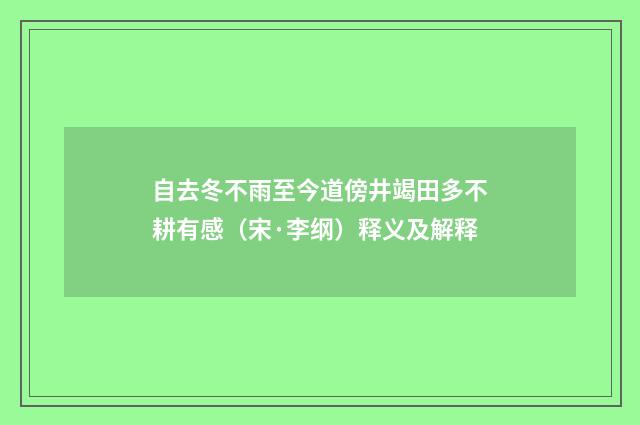 自去冬不雨至今道傍井竭田多不耕有感（宋·李纲）释义及解释
