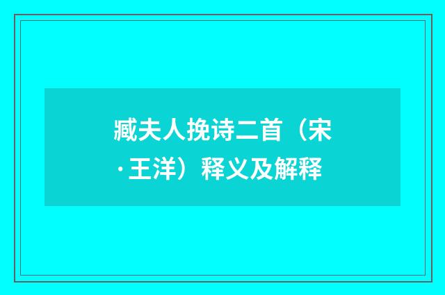 臧夫人挽诗二首（宋·王洋）释义及解释