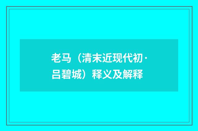 老马（清末近现代初·吕碧城）释义及解释