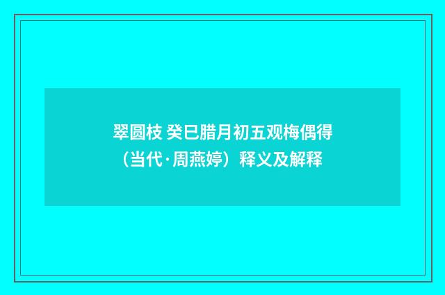 翠圆枝 癸巳腊月初五观梅偶得（当代·周燕婷）释义及解释